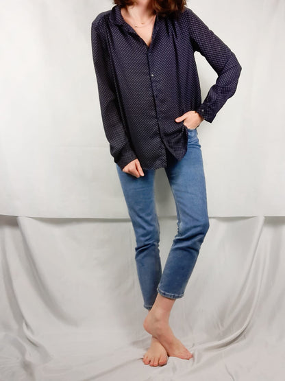 PROMOD. Blusa azul lunares burdeos T.s/m