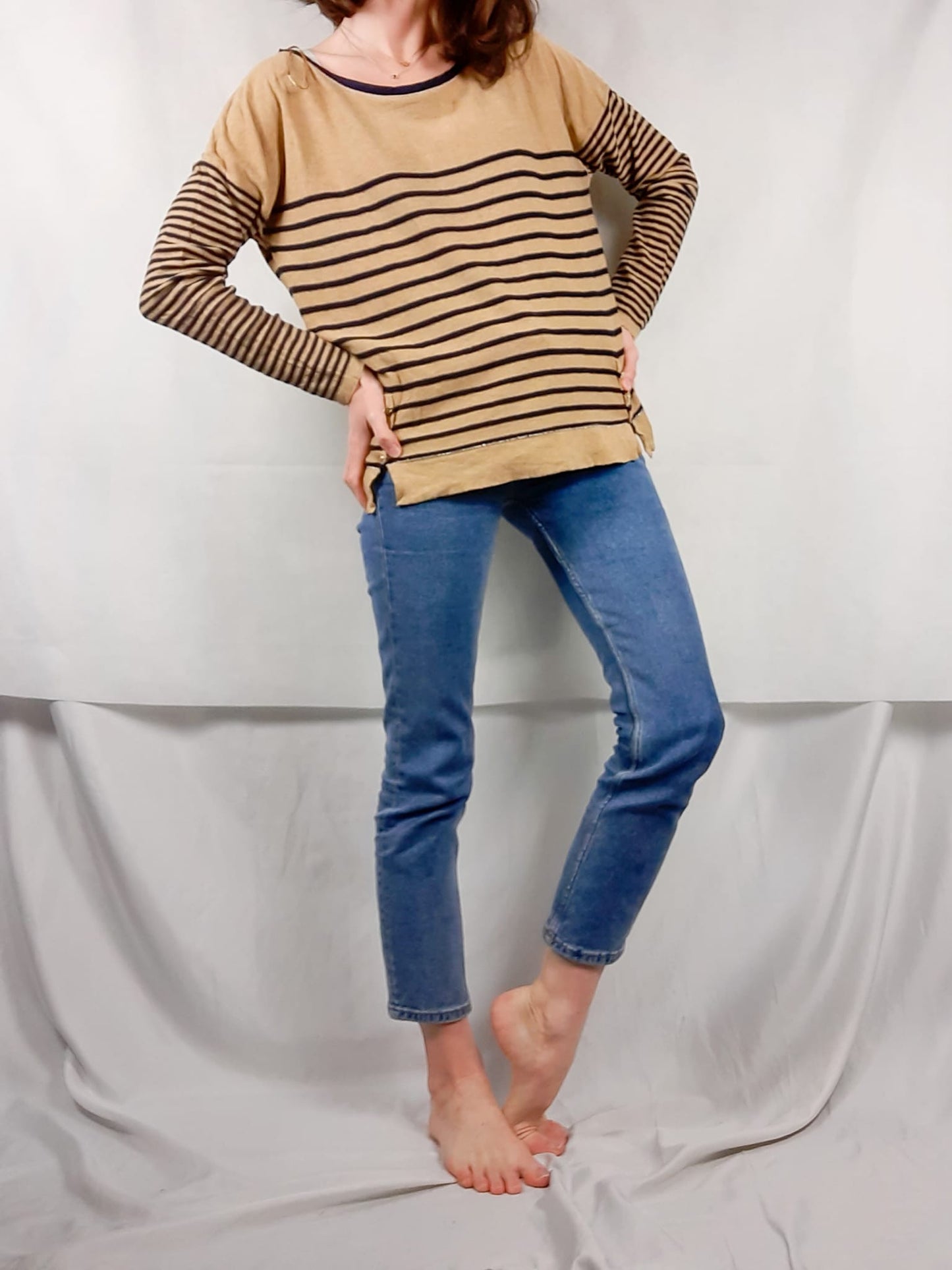PROMOD. Beige striped Ts sweater