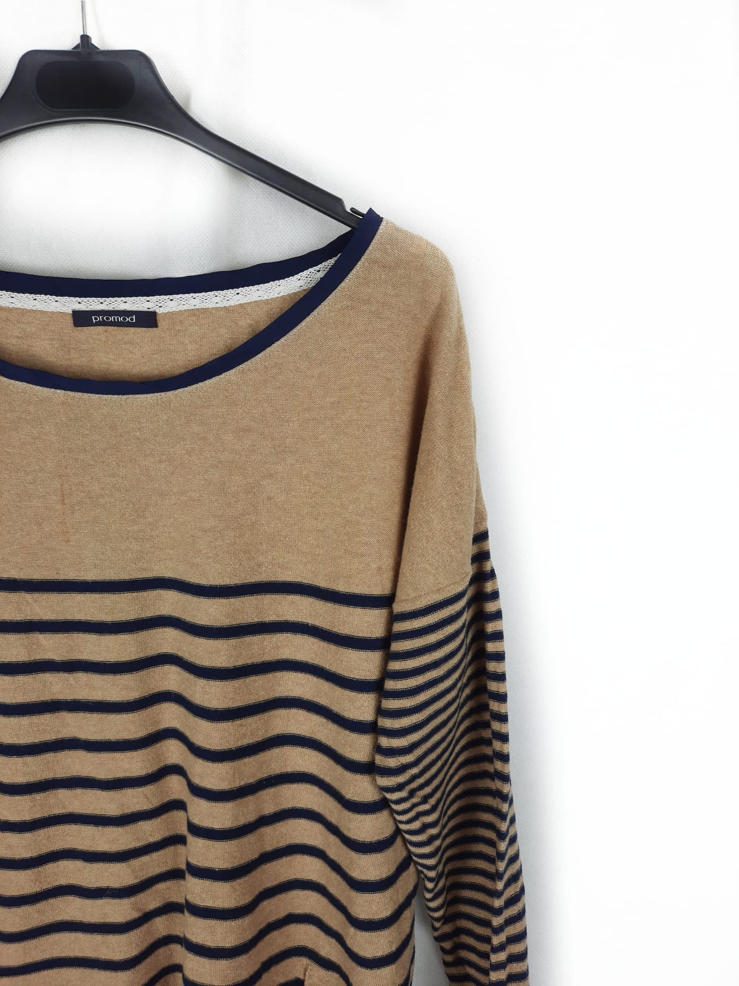 PROMOD. Beige striped Ts sweater