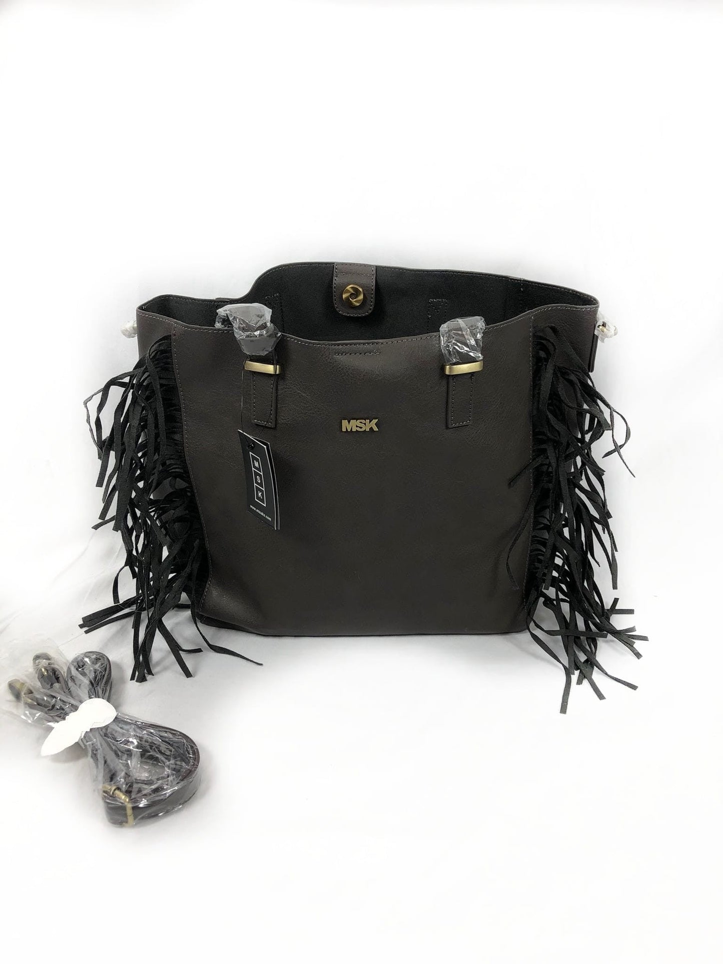 MISAKO.Bolso marrón oscuro flecos