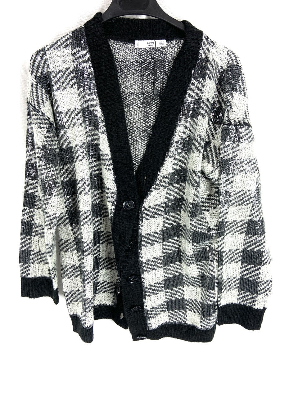 MANGO. Chaqueta cuadros lentejuelas T.s