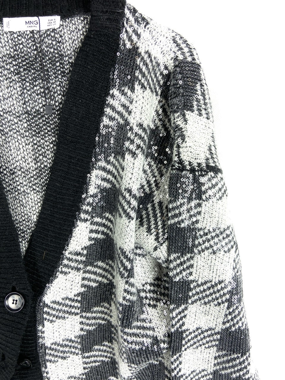 MANGO. Chaqueta cuadros lentejuelas T.s