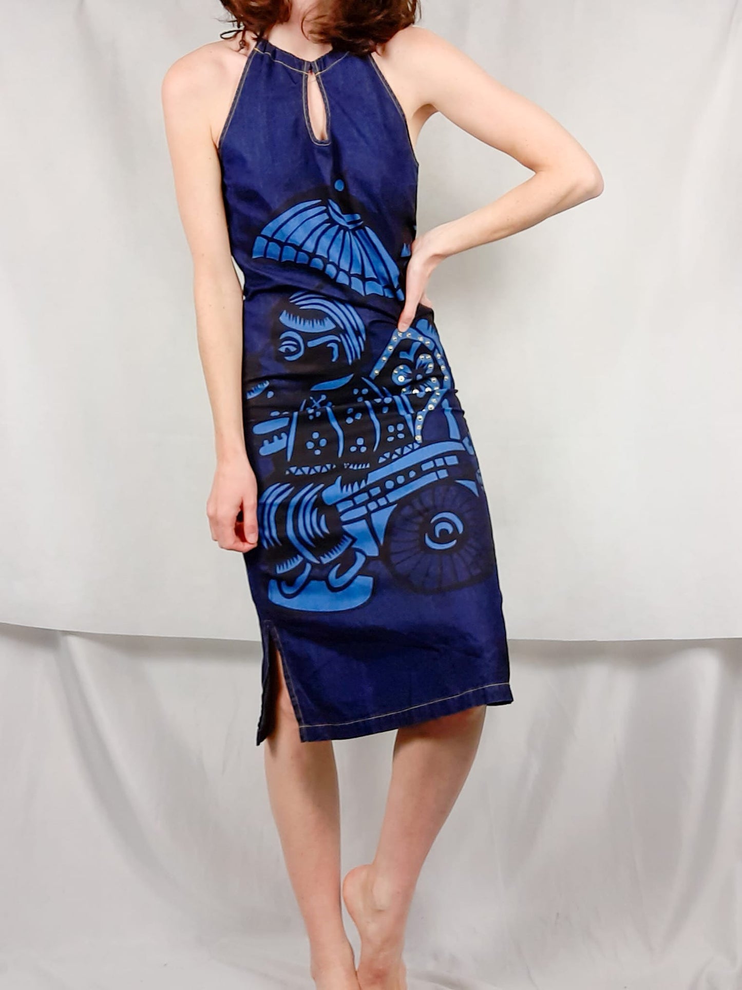 CUSTO. Denim midi dress s/m