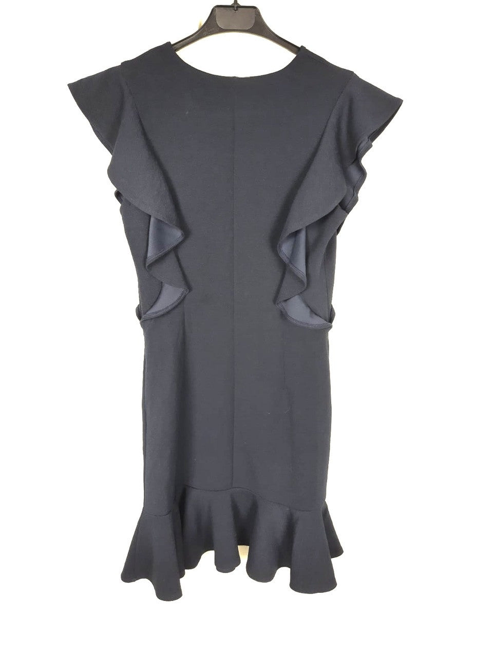 TAKEZO. Vestido azul marino volantes T.38