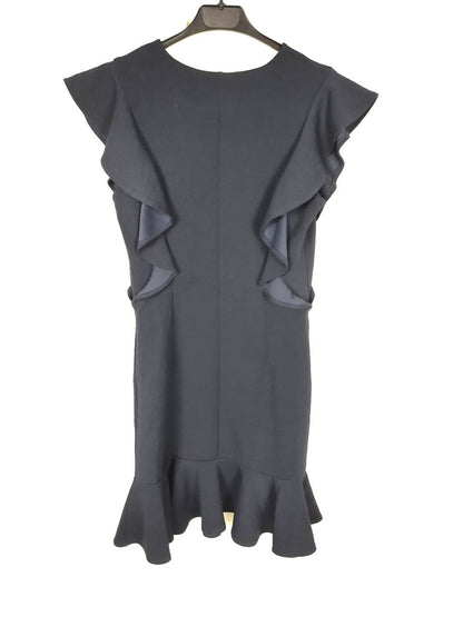 TAKEZO. Vestido azul marino volantes T.38