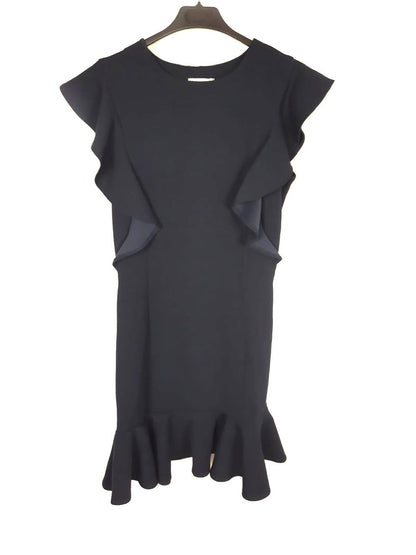 TAKEZO. Vestido azul marino volantes T.38