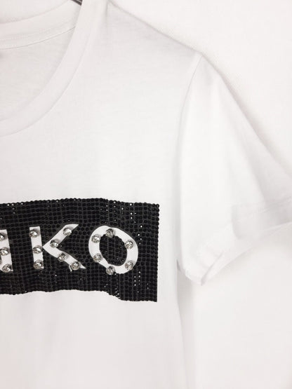 PINKO. Camiseta blanca basica pedreria T.36