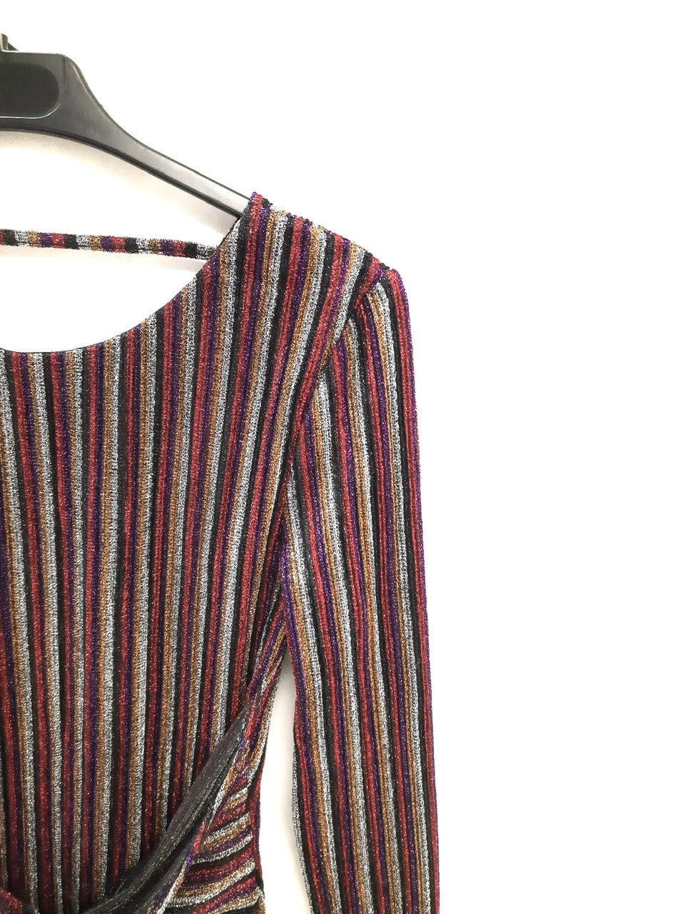 MISS SELFRIDGE.Vestido rayas purpurina T.36