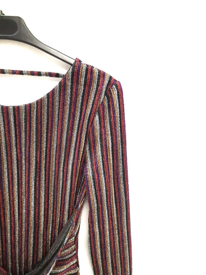 MISS SELFRIDGE.Vestido rayas purpurina T.36