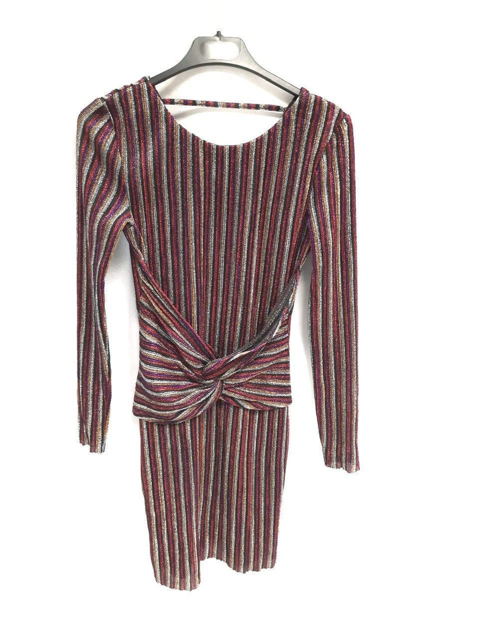 MISS SELFRIDGE.Vestido rayas purpurina T.36