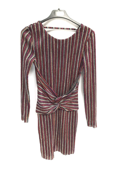 MISS SELFRIDGE.Vestido rayas purpurina T.36