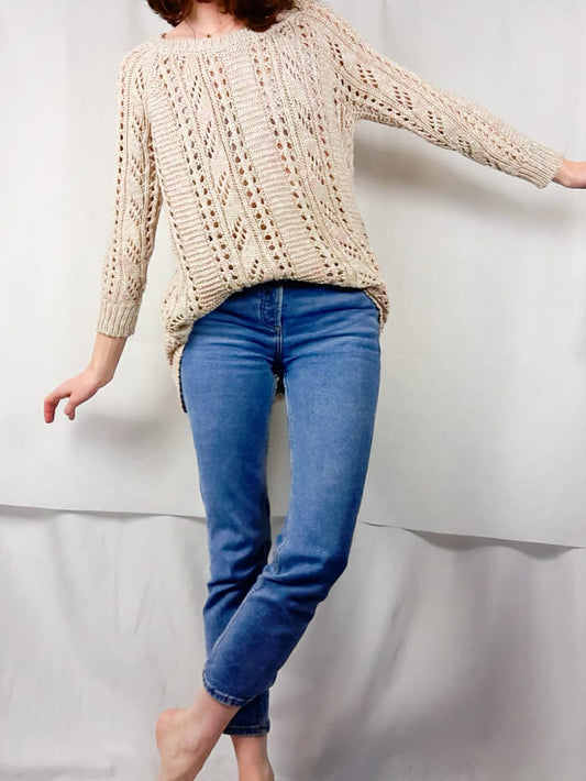 EASY WEAR. Jersey punto abierto beige con hilos rosas T.42