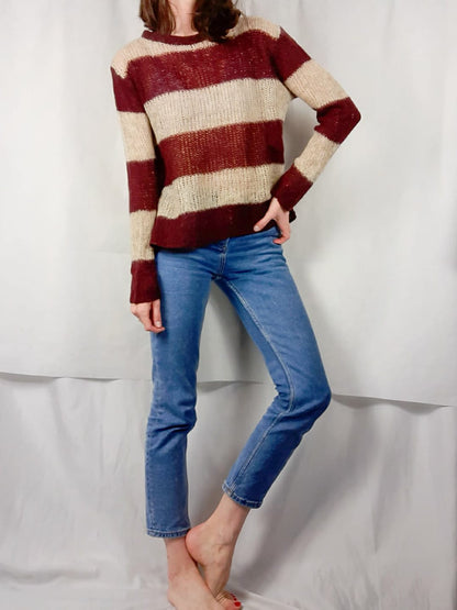 ZARA KNIT. Jersey rayas beige y burdeos T.m