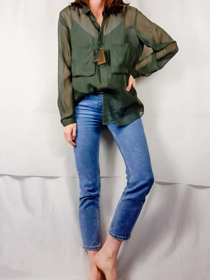 MASSIMO DUTTI. Blusa verde forro T.40