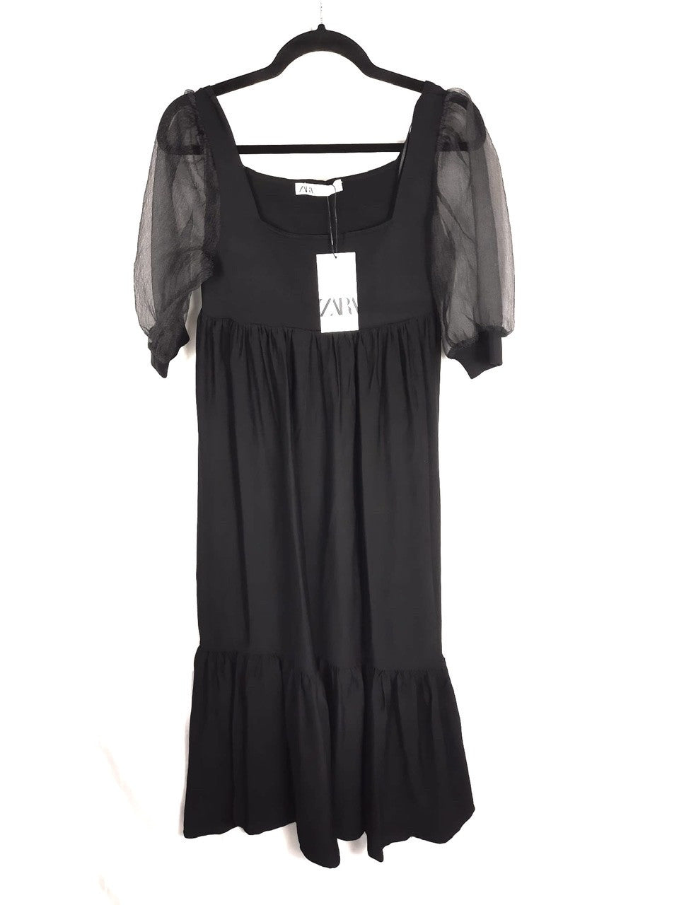 ZARA.Vestido punto mangas abullonadas T.s