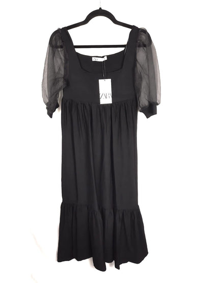 ZARA.Vestido punto mangas abullonadas T.s