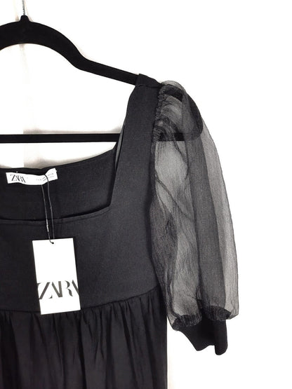 ZARA.Vestido punto mangas abullonadas T.s