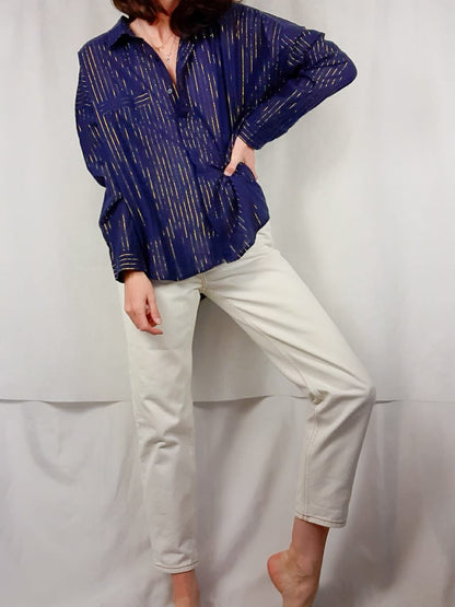 DESIGNER SOCIETY. Blusa azul rayas T.s