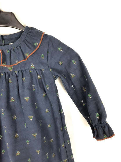 BONNETÀ POMPON. Vestido azul arboles T. 3 años