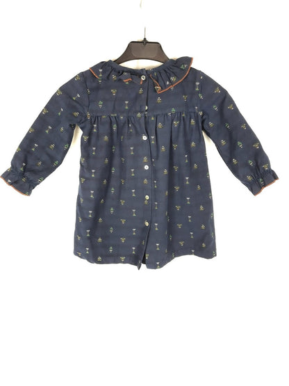 BONNETÀ POMPON. Vestido azul arboles T. 3 años