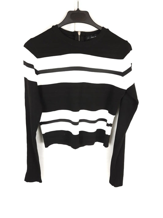 ZARA.Jersey elástica negra rayas blancas T.m