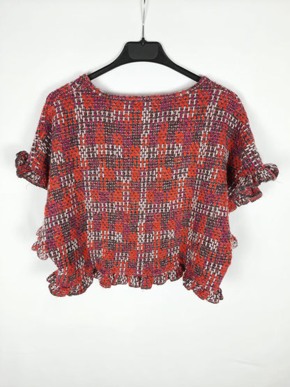 ZARA. Red top with silver threads Ts