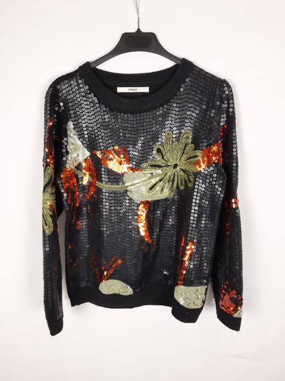 UTERQÜE. jerse negro lentejuelas T.s