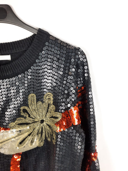 UTERQÜE. jerse negro lentejuelas T.s