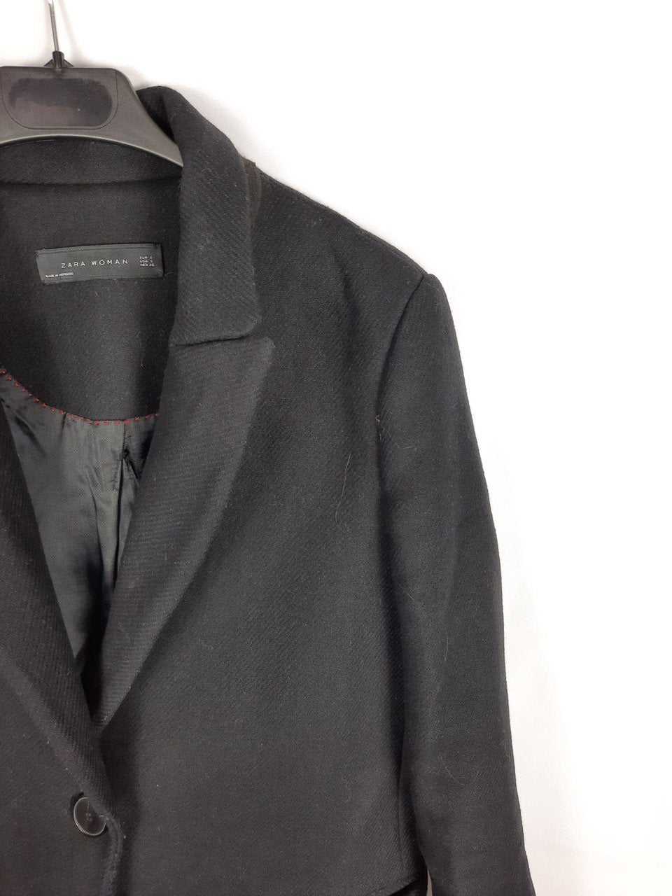 ZARA.Abrigo negro paño T.s