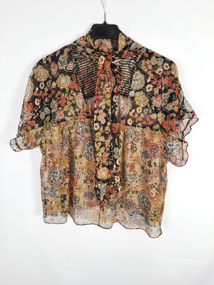 ZARA. semi-transparent flower printed blouse TL