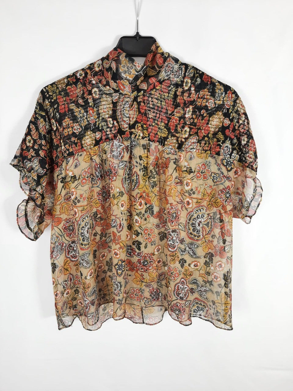 ZARA. semi-transparent flower printed blouse TL