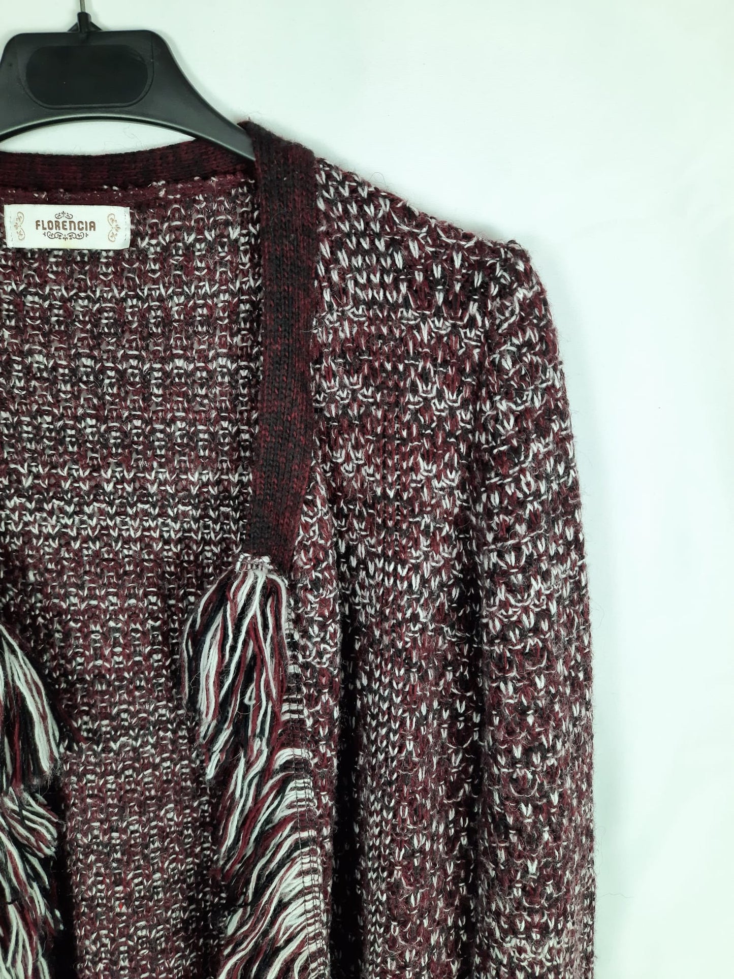 FLORENCIA.Cárdigan burdeos flecos TU