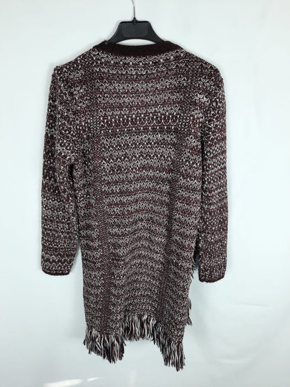 FLORENCIA.Cárdigan burdeos flecos TU