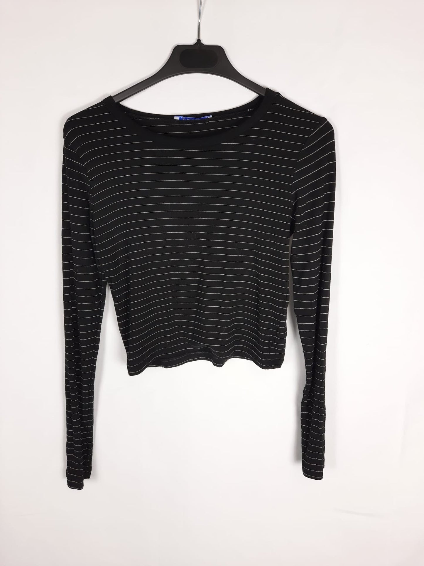 ZARA. top manga larga negro rayas T.m