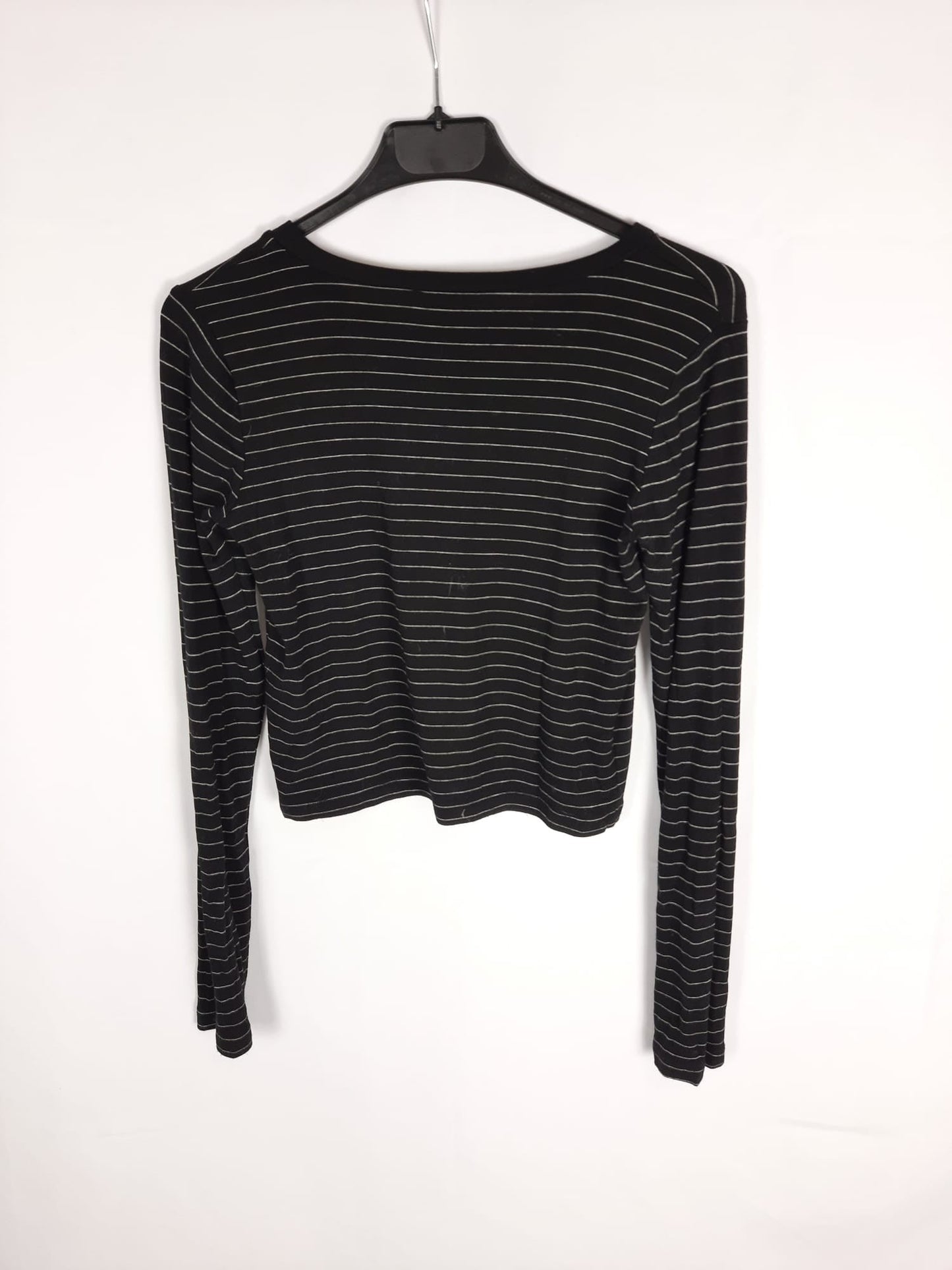 ZARA. top manga larga negro rayas T.m