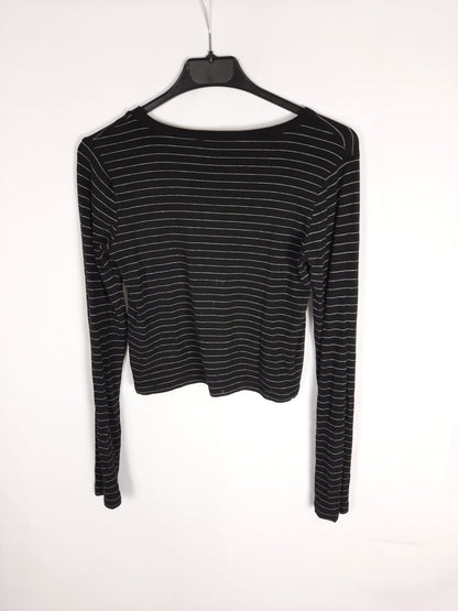 ZARA. top manga larga negro rayas T.m