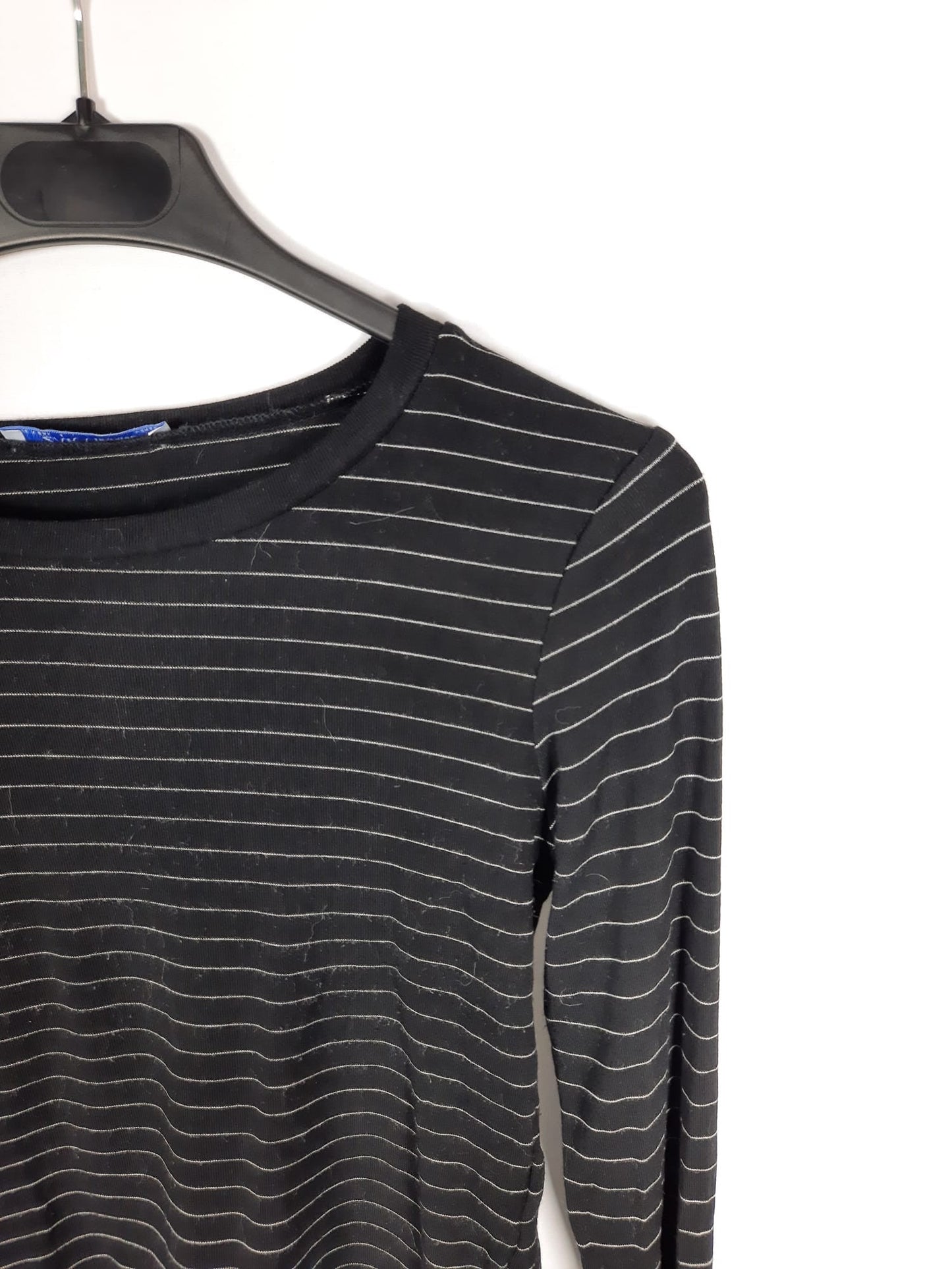 ZARA. top manga larga negro rayas T.m