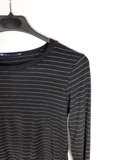 ZARA. top manga larga negro rayas T.m