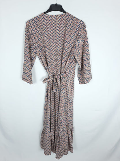 MOOD.Vestido print cruzado burdeos TU