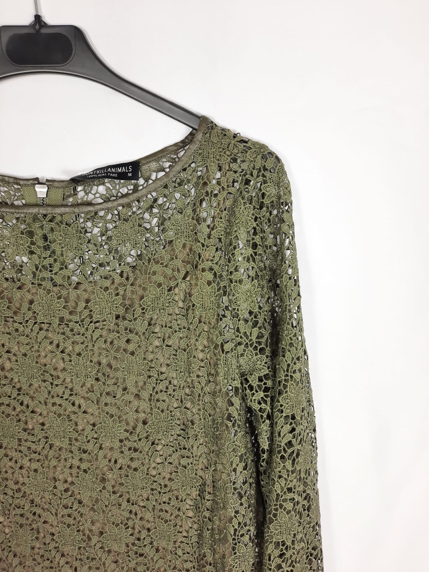 WDKA.Vestido verde caqui encaje T.m