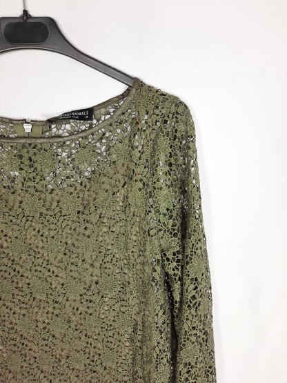 WDKA.Vestido verde caqui encaje T.m