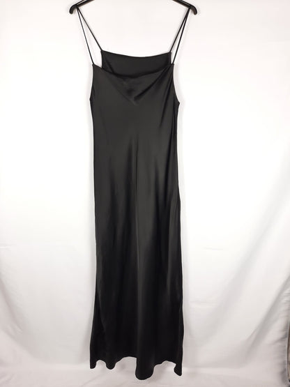ZARA. vestido largo negro satinado tirantes T.l