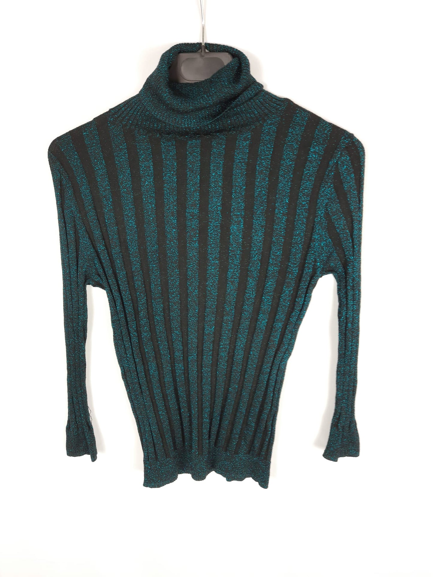 OTRAS. Top negro rayas hilos azules brillante T.s