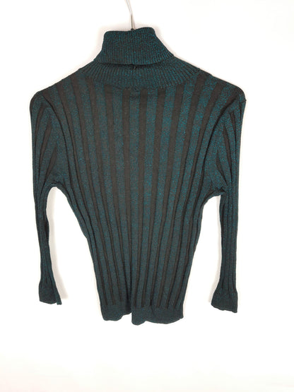 OTRAS. Top negro rayas hilos azules brillante T.s