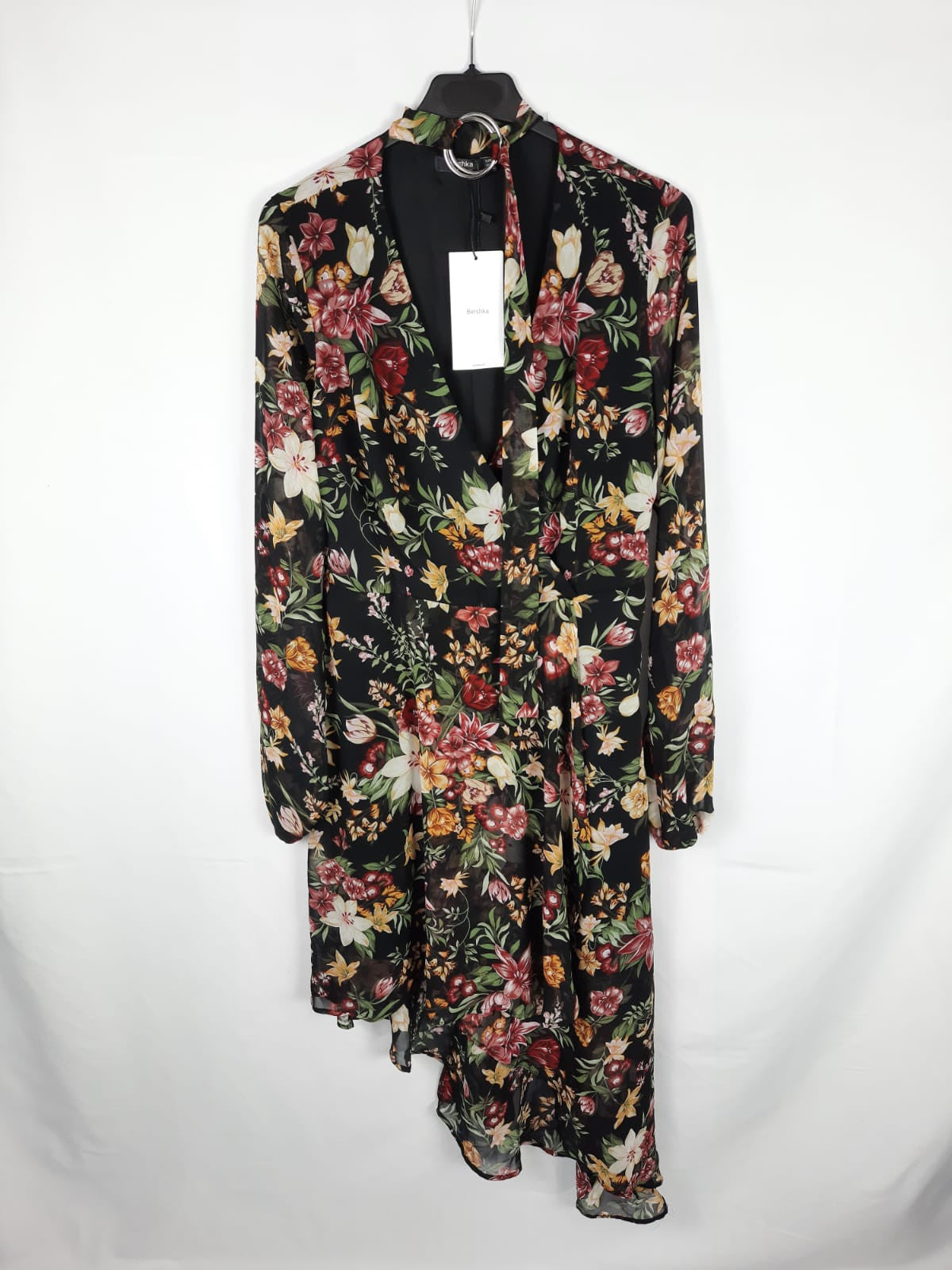 BERSHKA. Vestido asimetrico esstampado T.l
