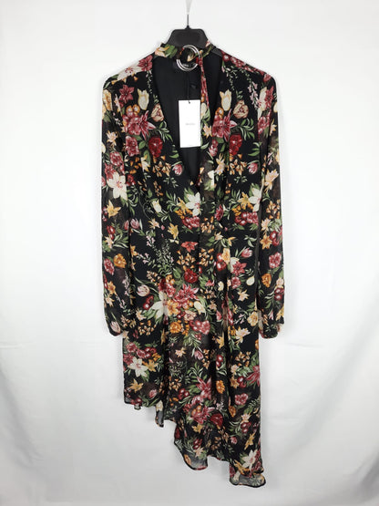 BERSHKA. Vestido asimetrico esstampado T.l