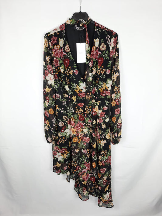 BERSHKA. Vestido asimetrico esstampado T.l