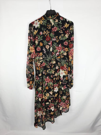 BERSHKA. Vestido asimetrico esstampado T.l