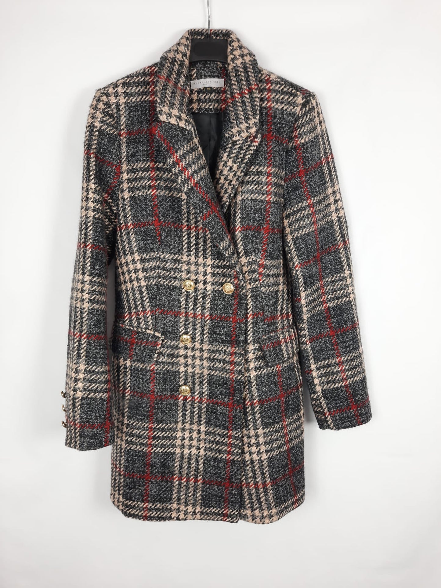 ALEXANDRA NEEL. Grey houndstooth coat, size 36
