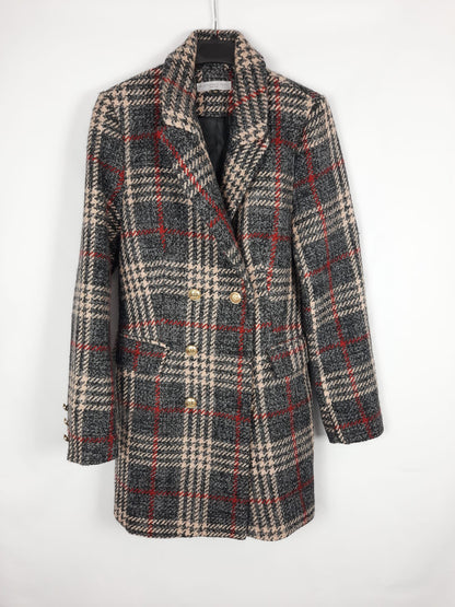 ALEXANDRA NEEL. Grey houndstooth coat, size 36